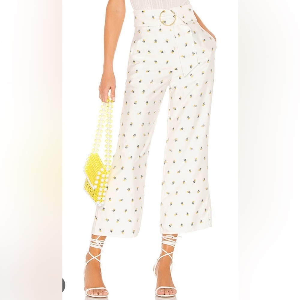 Revolve Majorelle Floral High Waist Wide Leg White Pants